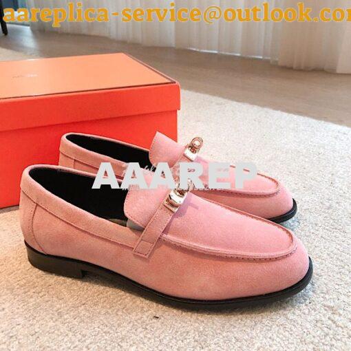 Replica Hermes Destin Loafer Suede Goatskin H231065Z Rose 3