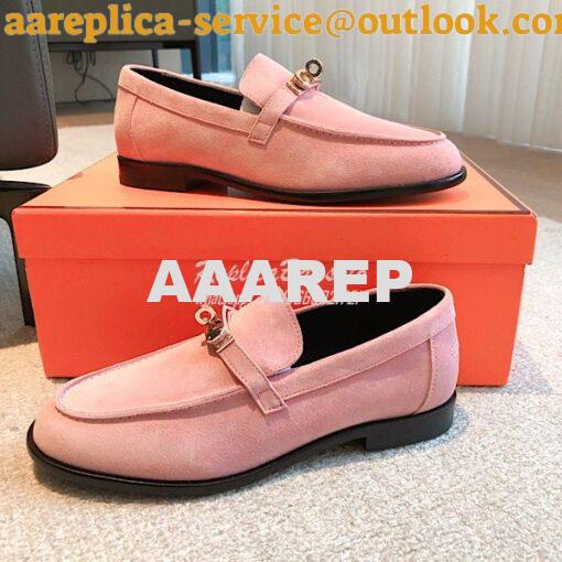 Replica Hermes Destin Loafer Suede Goatskin H231065Z Rose 4