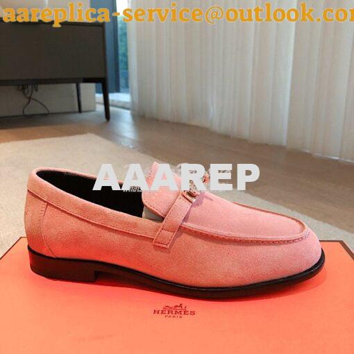 Replica Hermes Destin Loafer Suede Goatskin H231065Z Rose 5