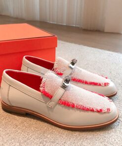 Replica Hermes Destin Loafer Calfskin and Fringed Canvas H231065Z Fram