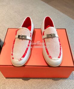 Replica Hermes Destin Loafer Calfskin and Fringed Canvas H231065Z Fram 2