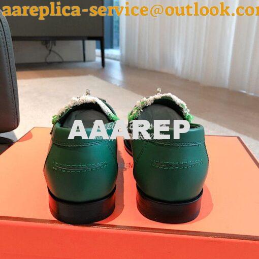 Replica Hermes Destin Loafer Calfskin and Fringed Canvas H231065Z Vert 6