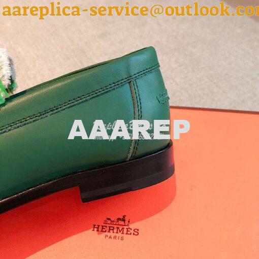 Replica Hermes Destin Loafer Calfskin and Fringed Canvas H231065Z Vert 7