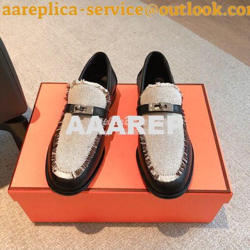 Replica Hermes Destin Loafer Calfskin and Fringed Canvas H231065Z Blac 2