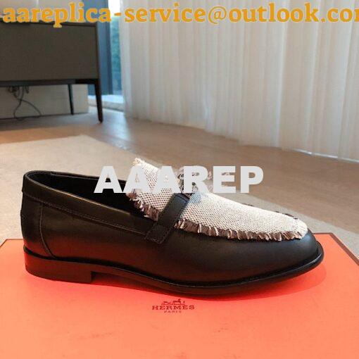 Replica Hermes Destin Loafer Calfskin and Fringed Canvas H231065Z Blac 3