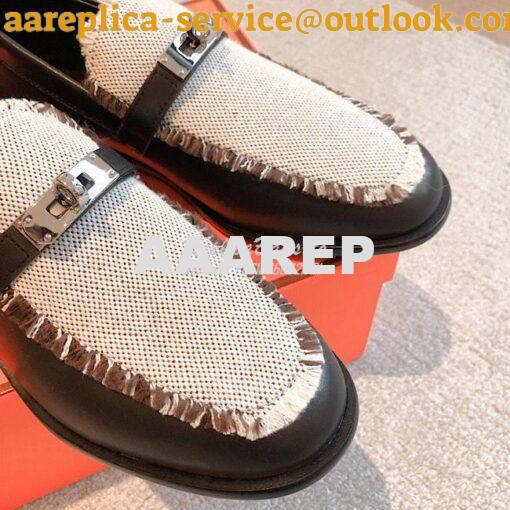 Replica Hermes Destin Loafer Calfskin and Fringed Canvas H231065Z Blac 6