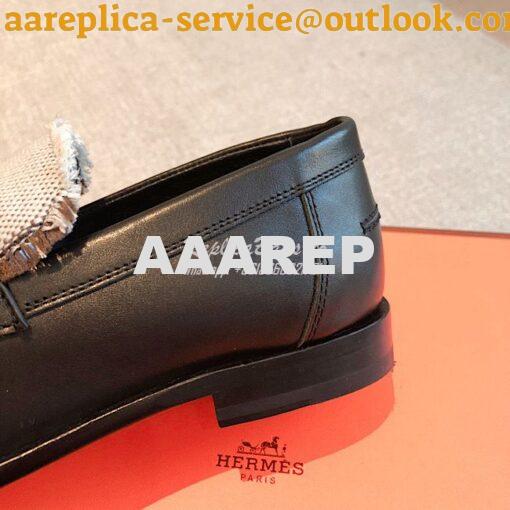 Replica Hermes Destin Loafer Calfskin and Fringed Canvas H231065Z Blac 7