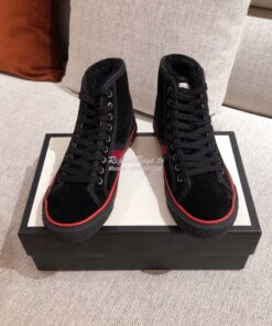 Replica  Gucci Tennis 1977 High-Top Sneaker with Shearling 649335 Blac