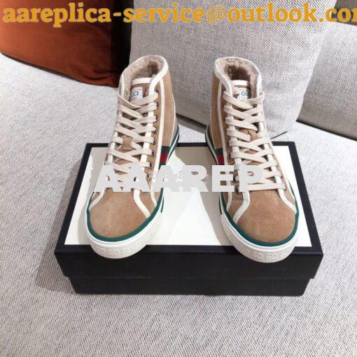 Replica  Gucci Tennis 1977 High-Top Sneaker with Shearling 649335 Beig