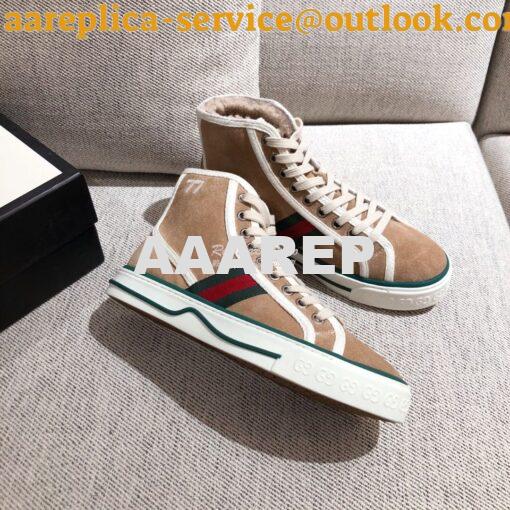 Replica  Gucci Tennis 1977 High-Top Sneaker with Shearling 649335 Beig 2