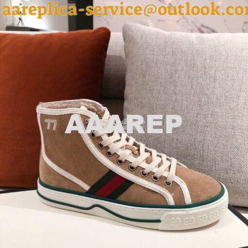 Replica  Gucci Tennis 1977 High-Top Sneaker with Shearling 649335 Beig 3