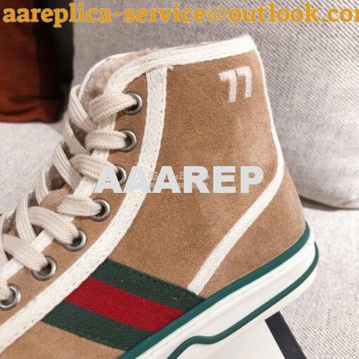 Replica  Gucci Tennis 1977 High-Top Sneaker with Shearling 649335 Beig 5