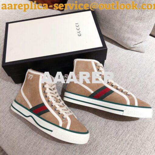 Replica  Gucci Tennis 1977 High-Top Sneaker with Shearling 649335 Beig 7