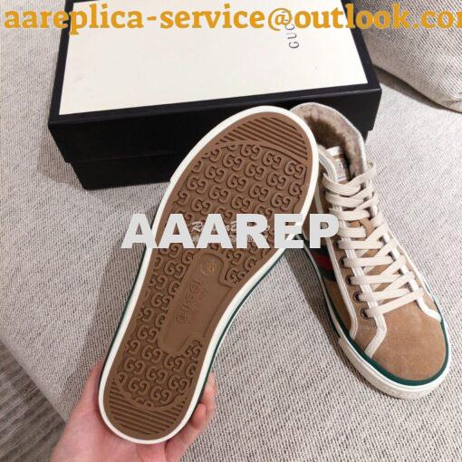 Replica  Gucci Tennis 1977 High-Top Sneaker with Shearling 649335 Beig 8