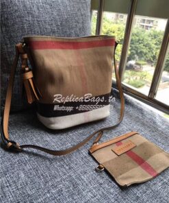 Replica Burberry  The Small Ashby in Canvas Check and Brown Leather 39