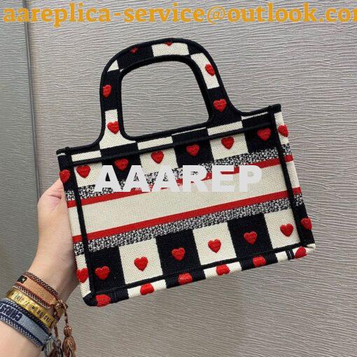 Replica Dior Mini Book Tote S5475 Black, White and Red D-Chess Heart E 5