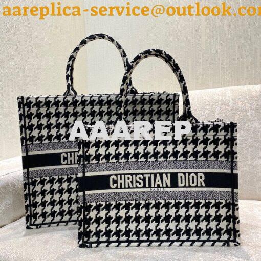 Replica Dior Book Tote bag in Black Houndstooth Embroidery