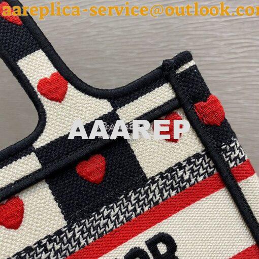 Replica Dior Mini Book Tote S5475 Black, White and Red D-Chess Heart E 7