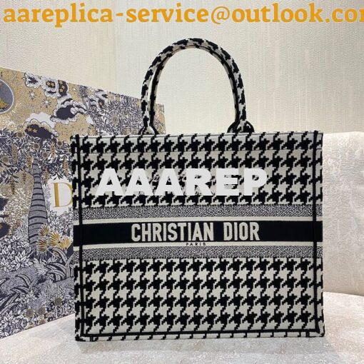 Replica Dior Book Tote bag in Black Houndstooth Embroidery 2