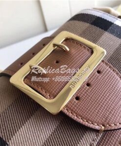 Replica Burberry The Small Buckle Bag in House Check and Brown Leather 2