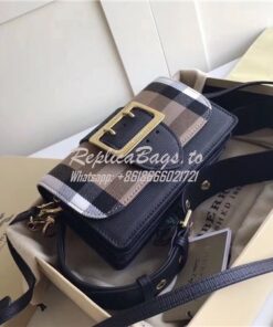 Replica Burberry The Small Buckle Bag in House Check and Black Leather