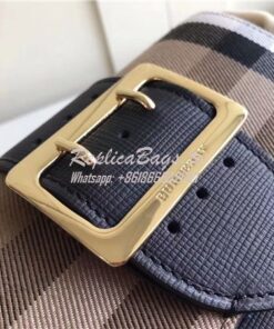 Replica Burberry The Small Buckle Bag in House Check and Black Leather 2