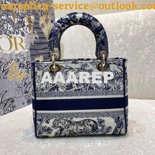 Replica Dior Medium Lady D-Lite Bag Blue Toile de Jouy Embroidery M056 6