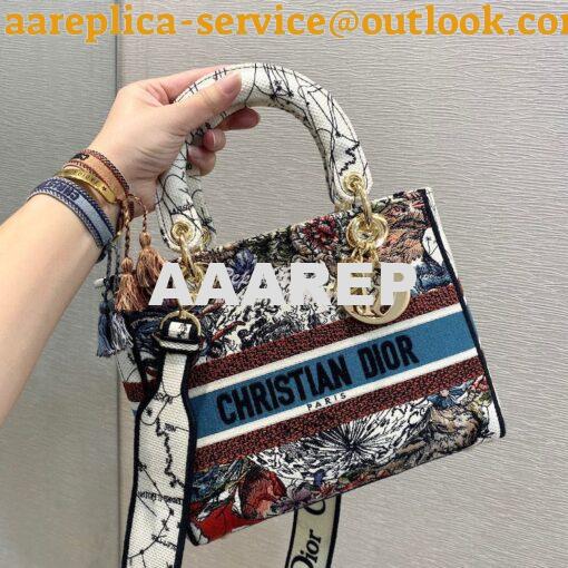 Replica Dior Medium Lady D-Lite Bag Latte Multicolor Constellation Emb