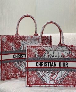 Replica Dior Book Tote bag in Red and White D-Royaume d'Amour Embroide