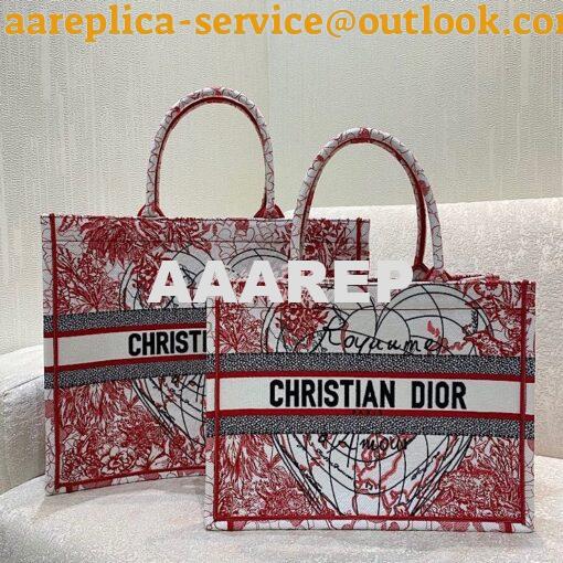 Replica Dior Book Tote bag in Red and White D-Royaume d'Amour Embroide