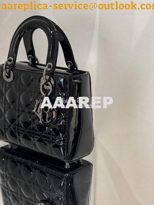 Replica Dior Small Lady Dior Bag All Black Ultraglossy Patent Cannage 4