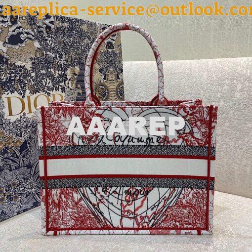 Replica Dior Book Tote bag in Red and White D-Royaume d'Amour Embroide 13