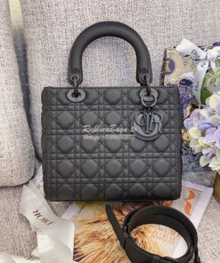 Replica Dior Medium Lady Dior Ultra-Matte Black Tote Bag M0565 2