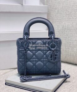 Replica Dior Mini Lady Dior Ultra-Matte Denim Blue Tote Bag 2