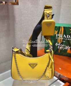 Replica Prada Re-edition 2005 Saffiano Leather Bag 1BH204 Yellow Silve