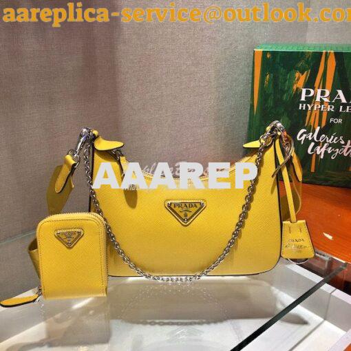 Replica Prada Re-edition 2005 Saffiano Leather Bag 1BH204 Yellow Silve 2