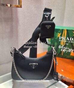 Replica Prada Re-edition 2005 Saffiano Leather Bag 1BH204 Black Silver