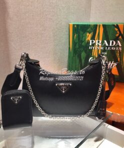 Replica Prada Re-edition 2005 Saffiano Leather Bag 1BH204 Black Silver 2