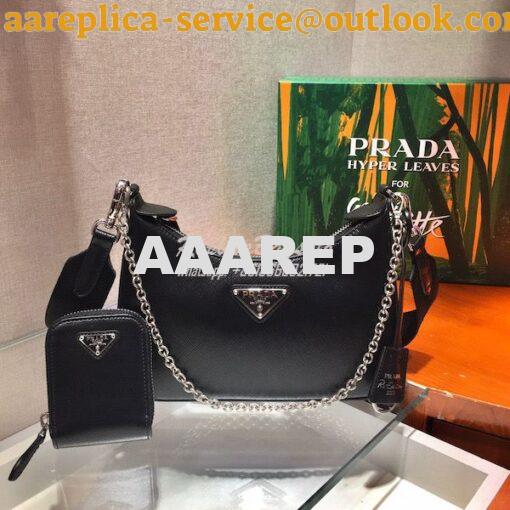 Replica Prada Re-edition 2005 Saffiano Leather Bag 1BH204 Black Silver 2