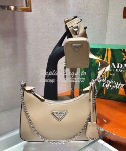 Replica Prada Re-edition 2005 Saffiano Leather Bag 1BH204 Nude Silver 2