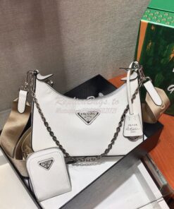 Replica Prada Re-edition 2005 Saffiano Leather Bag 1BH204 White Silver 2