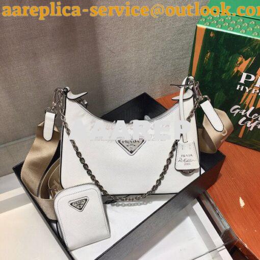 Replica Prada Re-edition 2005 Saffiano Leather Bag 1BH204 White Silver 2