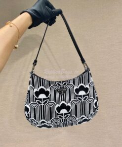 Replica Prada Cleo Jacquard Knit And Leather Bag 1BC499 Black White