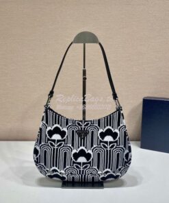 Replica Prada Cleo Jacquard Knit And Leather Bag 1BC499 Black White 2