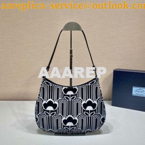 Replica Prada Cleo Jacquard Knit And Leather Bag 1BC499 Black White 4