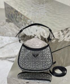 Replica Prada Cleo Satin Bag With Appliqués 1BC169 Black