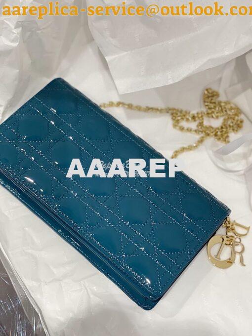 Replica Lady Dior Clutch With Chain in Patent Calfskin S0204 Ocean Blu 3