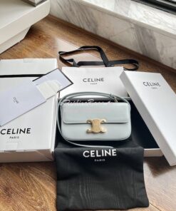 Replica Celine Triomphe Shoulder Bag In Shiny Calfskin 194143 Soft Blu