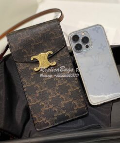 Replica Celine Vertical Phone Pouch Triomphe In Triomphe Canvas And Ca