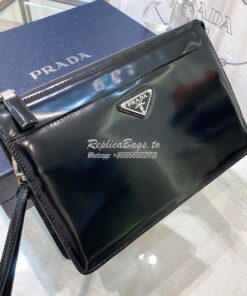 Replica Prada Brush Leather Pouch 2VF032 Black